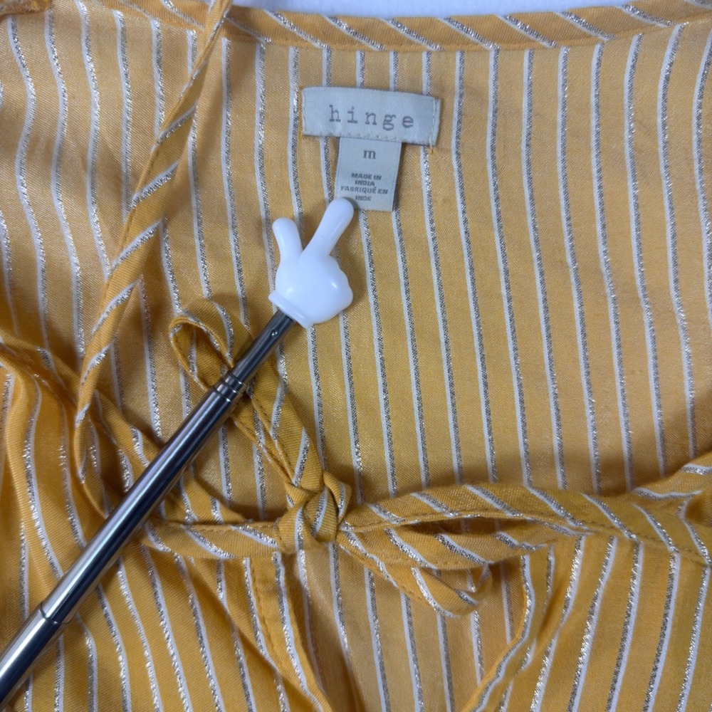 Hinge Yellow Striped Metallic Flutter Sleeve Mini Dress - Picture 9 of 11